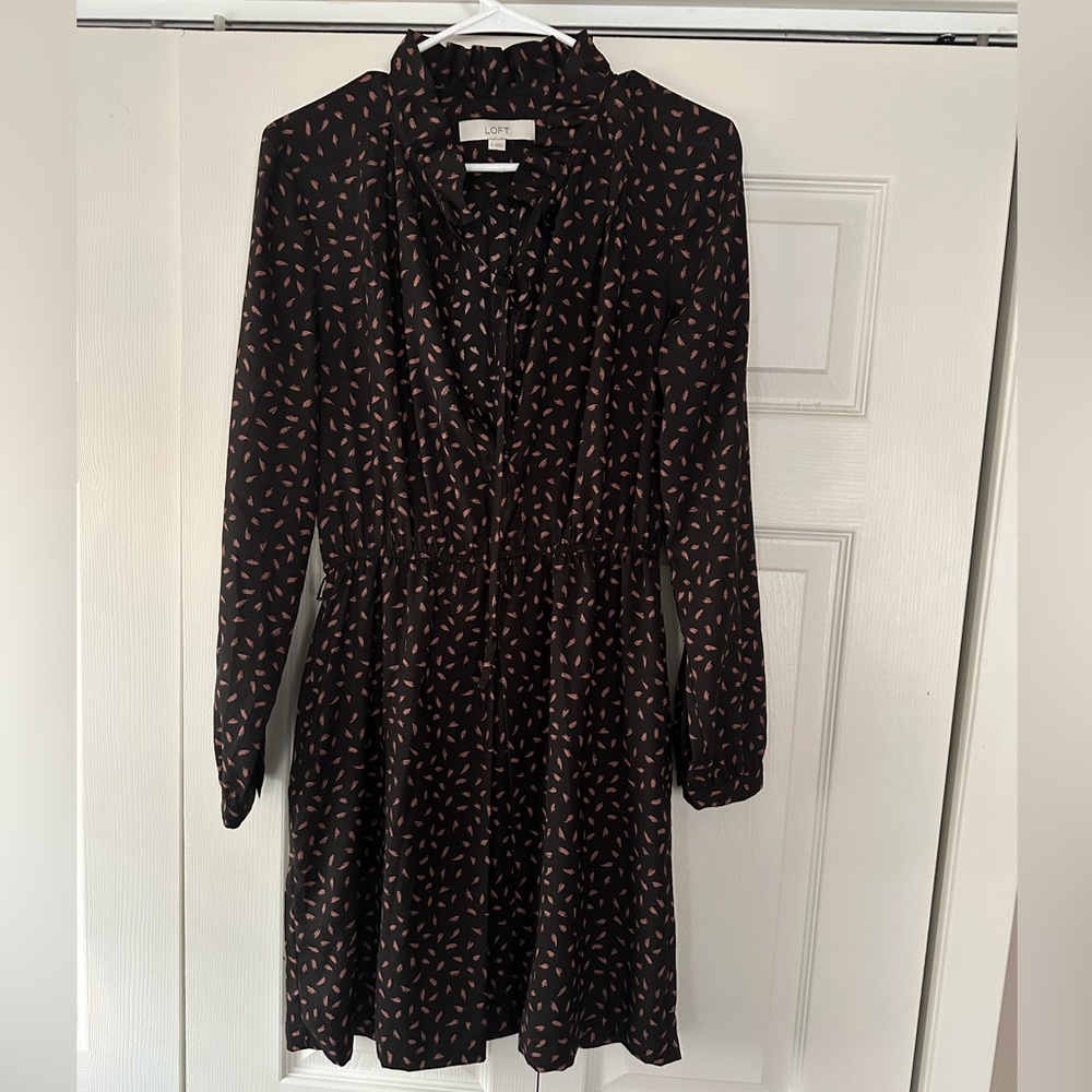 Loft women’s dress size 6. Black with brown decorative print.
